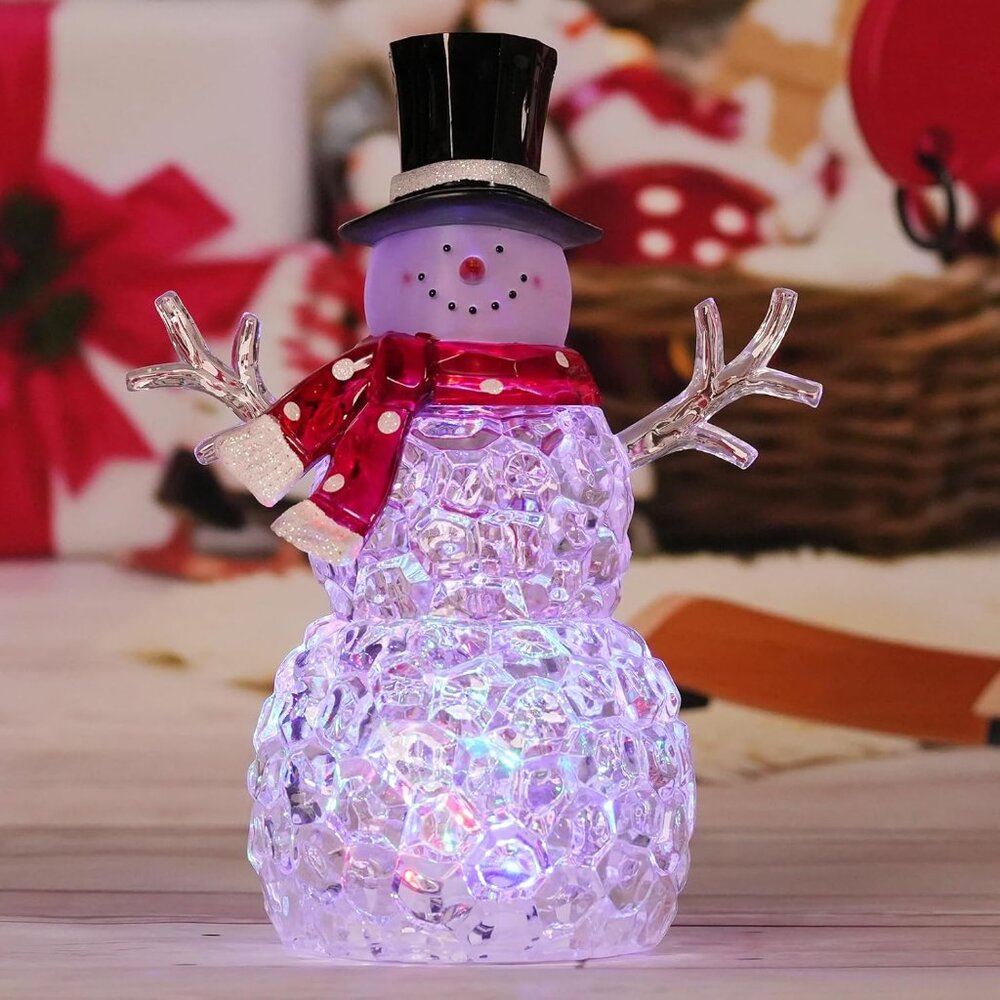 9 Inch Lighted Christmas Snowman Figurines Battery Operated Acrylic Xmas Gifts
